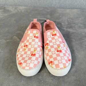 Sole Mates Pink Checkered Cherry Floral Slip On Canvas Sneakers Girls Size 8